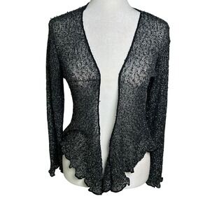Van Klee Black Metallic Silver Tissue Knit Cardigan Shrug Sweater Prom Formal